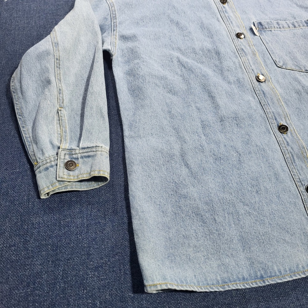 Haribo JCPenney Denim Shirt Embroidered Bear Graphic Long Sleeve Button Up Sz M - Picture 4 of 13